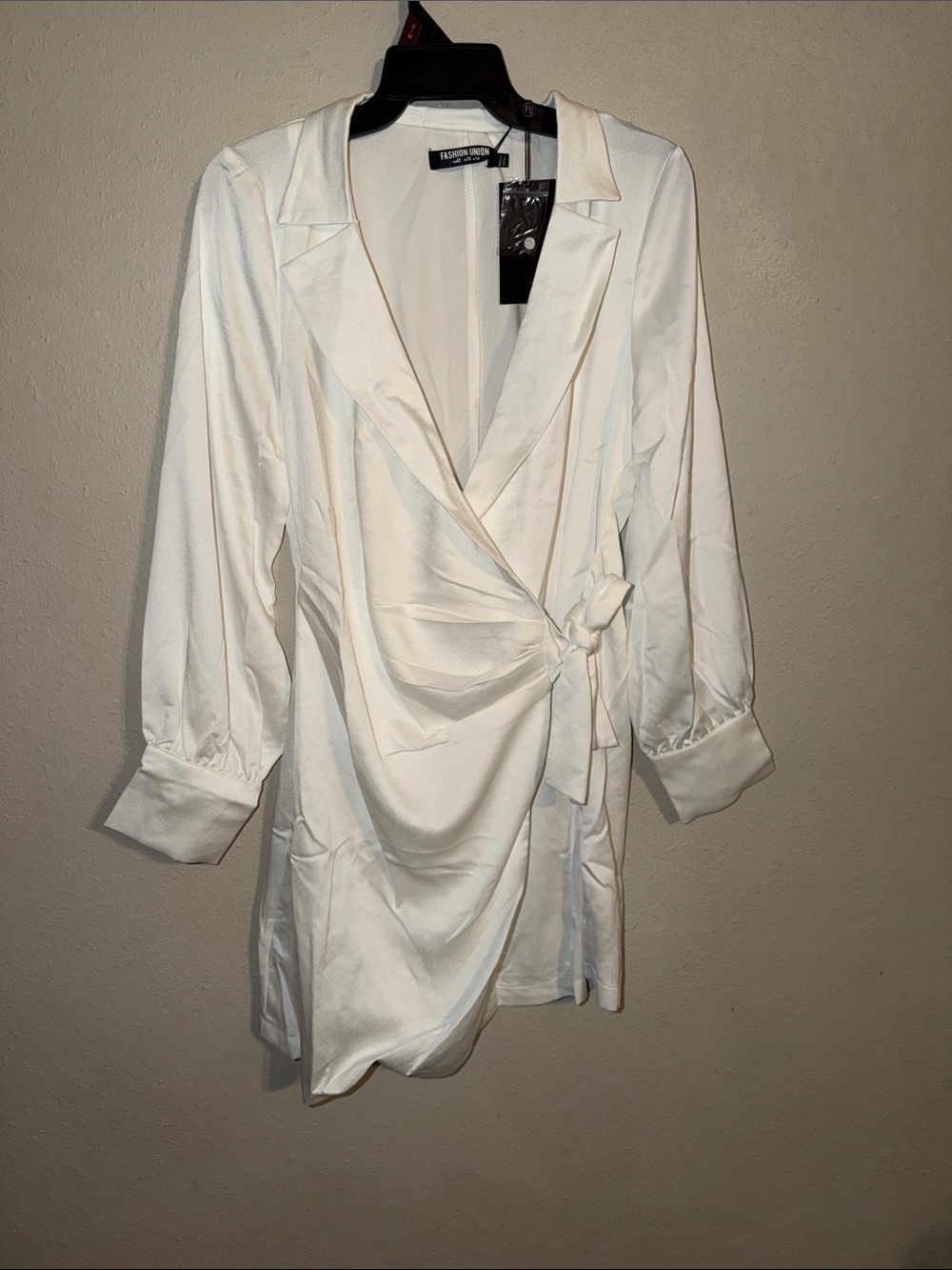 Fashion Union White Long Sleeve Wrap Dress
